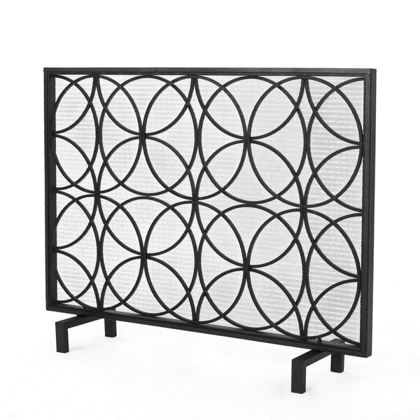 English Elm Fire Screen Handcrafted Iron Geometric Mesh Spark Guard for Modern Living Rooms 61125.00BLK