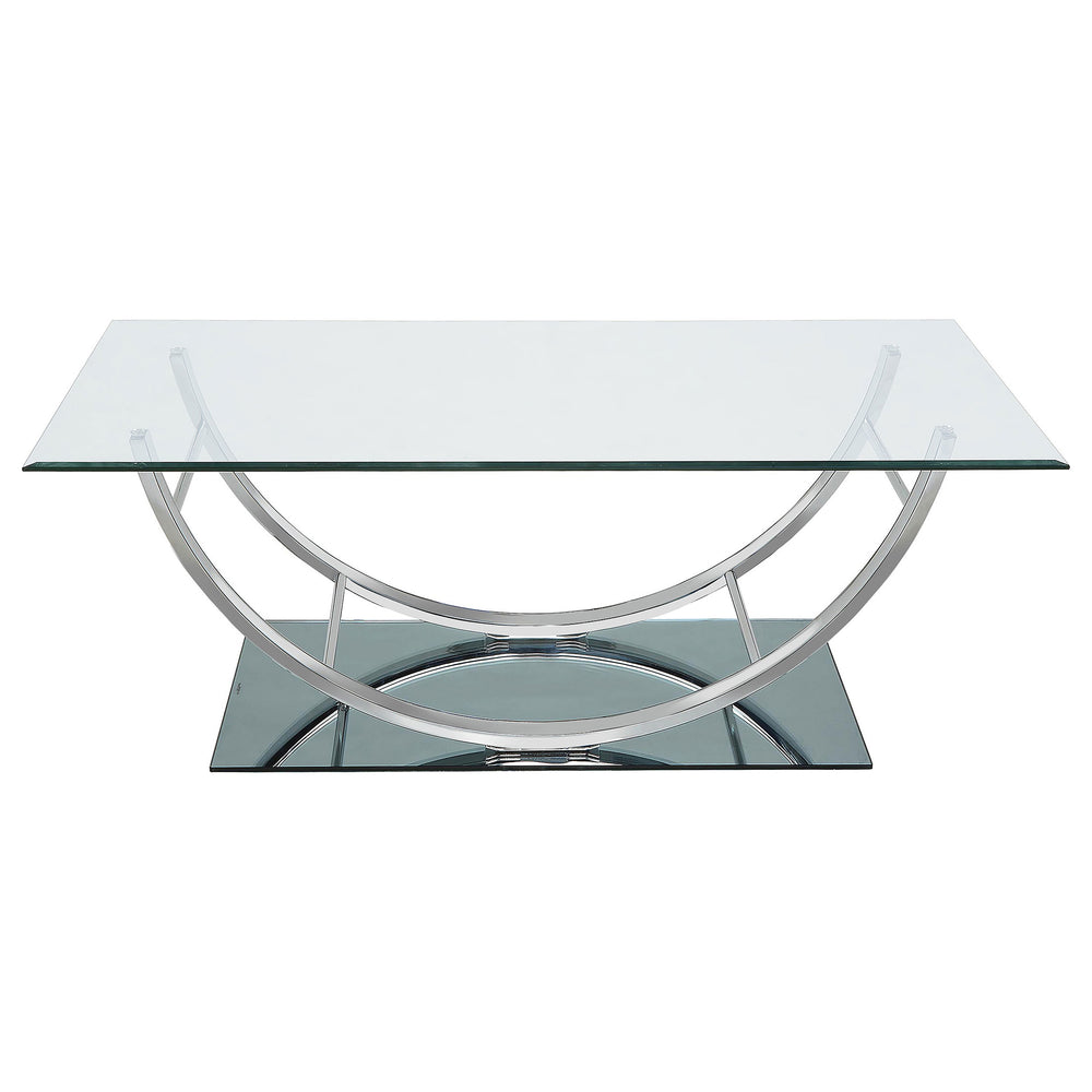 English Elm Amelia Chrome U-Shaped Glass Top Coffee Table — Modern Rectangular Mirror Metal Desk with Ergonomic Curve B062P328678