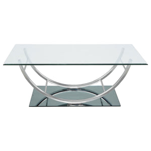 English Elm Amelia Chrome U-Shaped Glass Top Coffee Table — Modern Rectangular Mirror Metal Desk with Ergonomic Curve B062P328678
