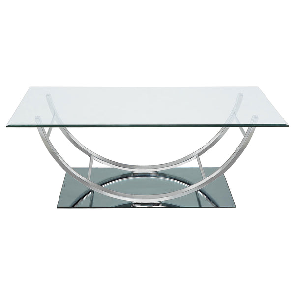 English Elm Amelia Chrome U-Shaped Glass Top Coffee Table — Modern Rectangular Mirror Metal Desk with Ergonomic Curve B062P328678