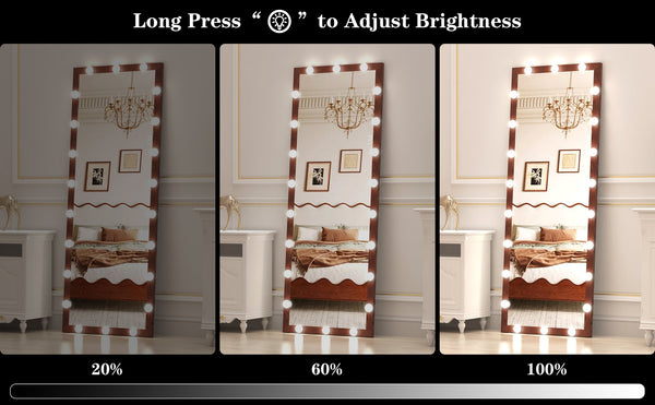 English Elm Hollywood Full Length LED Mirror with 22 Bulbs, 3 Color & Brightness Modes, Walnut Frame, Touch Control W708P297645