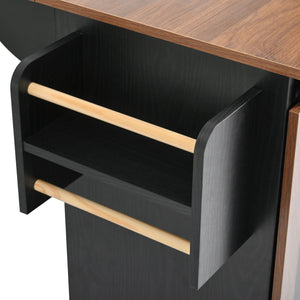 English Elm K&K 55.5" Farmhouse Kitchen Island with Sliding Barn Door, Drop Leaf, Charging Station, Wheels Black N707P288229B