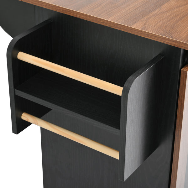 English Elm K&K 55.5" Farmhouse Kitchen Island with Sliding Barn Door, Drop Leaf, Charging Station, Wheels Black N707P288229B