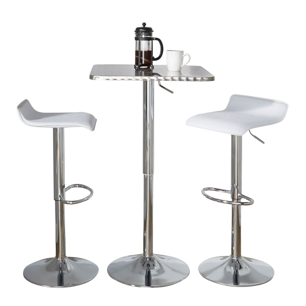 English Elm Bistro Square-Ale Adjustable 3-Piece Bar Set in White PVC with Chrome Frame, Oval Footrest, Modern Comfort B202S01479