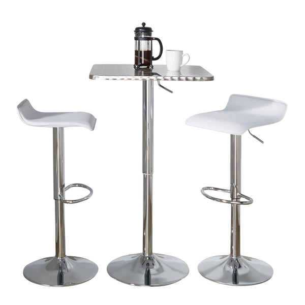 English Elm Bistro Square-Ale Adjustable 3-Piece Bar Set in White PVC with Chrome Frame, Oval Footrest, Modern Comfort B202S01479