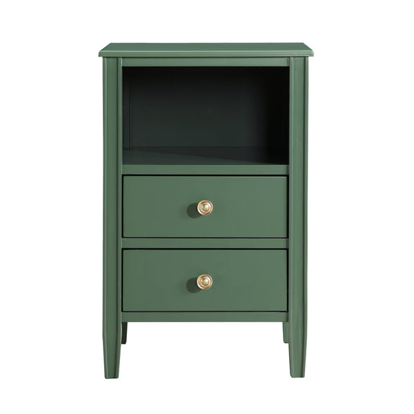 English Elm Winston 2-Drawer Storage Nightstand with Brushed Gold Knobs, Open Shelf, Fluted Legs, No Assembly Antique Green B050P376958