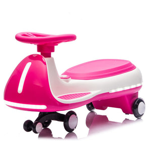 English Elm 12v Kids Ride on Wiggle Car with Dual Motors Led Wheels Bluetooth and Triangular Frame Rose Red W1578P390195