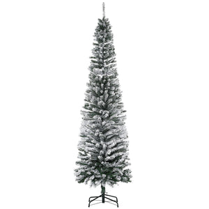 English Elm Homcom 7.5' Snow-Flocked Slim Artificial Christmas Tree - Realistic Branches, Easy Setup & Storage! W2225P249660