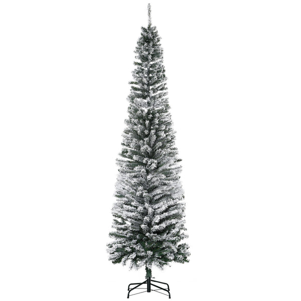 English Elm Homcom 7.5' Snow-Flocked Slim Artificial Christmas Tree - Realistic Branches, Easy Setup & Storage! W2225P249660