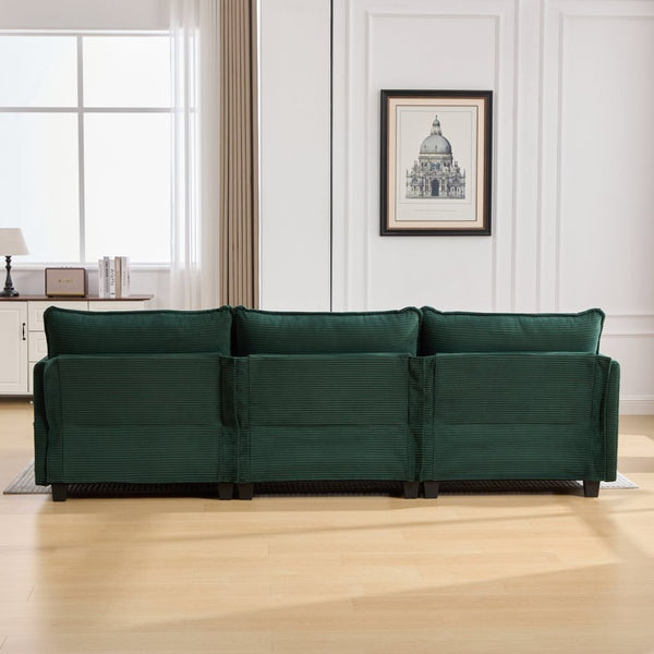 English Elm United We Win Modular Corduroy Sectional with Ottoman Low Profile Living Room Couch Emerald W1568S00257