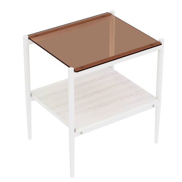 English Elm Coffee Table And End Tables Set Of 3 – Modern Brown Glass, Sturdy Iron Legs, Ideal For Living Room W241S00044