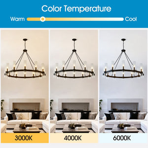 English Elm 43.3''matte Black Wagon Wheel Chandelier 12 Seeded Glass Shades Farmhouse Great Room W5008P392741