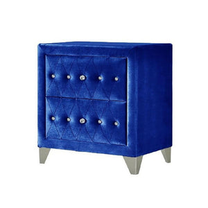 English Elm Blue Upholstered 2-Drawer Nightstand