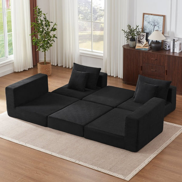 English Elm Modular Cloud Sectional Corduroy Sofa Deep Seat Comfort for Flexible Living Spaces Black W3396P435275