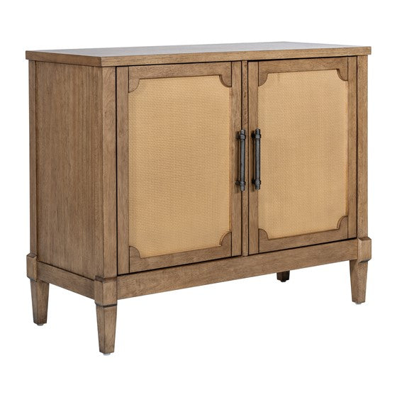 English Elm Woven Cane Accent Cabinet Toasted Almond Finish, Solid Wood Legs, Mid-Century Storage Console B035P256568