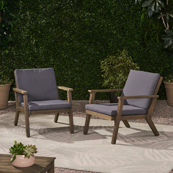 English Elm Christopher Knight Home® - Outdoor Acacia Wood Club Chairs with Cushions Dark Grey Set of 2 — Water‑Resistant Cushions, Open Slat Design, Durable 33.5" x 26" x 21.75" 66464.00DGRY