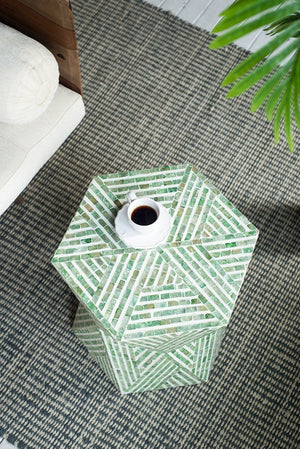 English Elm 19x19x20" Iridescent Capiz Shell Pedestal Stool Sculptural Bohemian Accent Table W2078P487549