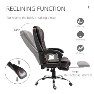 English Elm HOMCOM Ergonomic High Back Executive Office Chair with Recline, Retractable Footrest & Lumbar Support Coffee W2225P200603