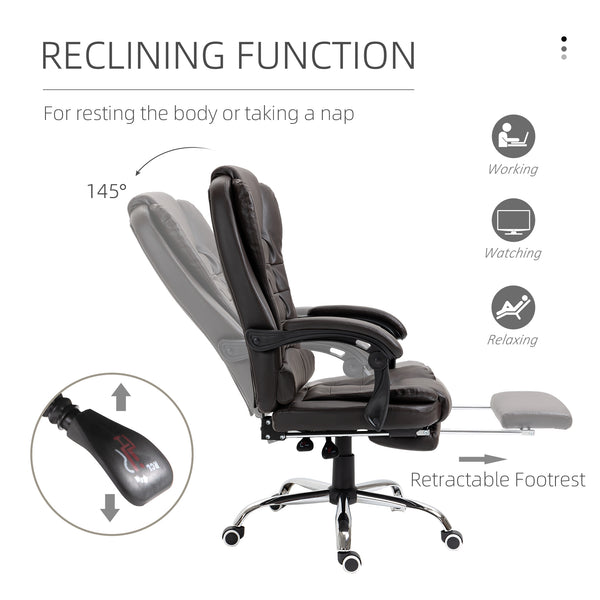 English Elm HOMCOM Ergonomic High Back Executive Office Chair with Recline, Retractable Footrest & Lumbar Support Coffee W2225P200603