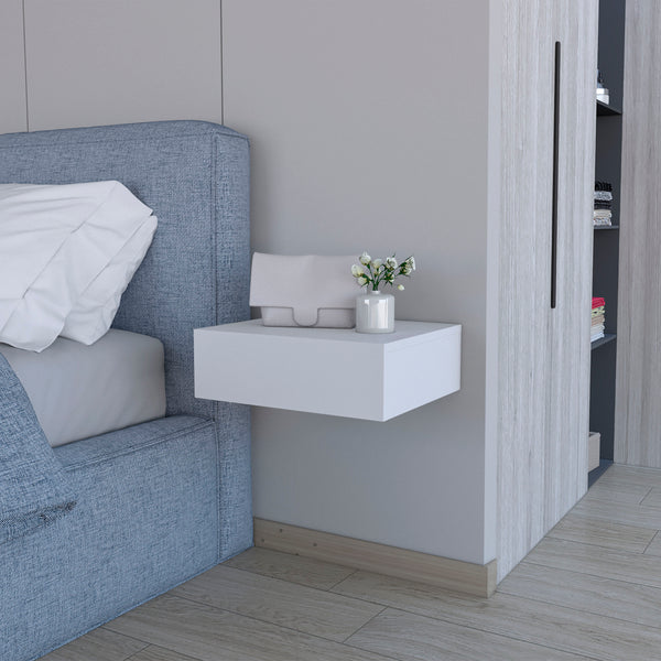 English Elm Vienna Floating Nightstand Wall-Mounted White with Spacious Drawer, Durable Engineered Wood Design B128P176112