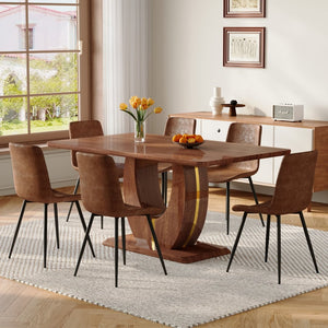 English Elm One Modern 7 Piece Dining Set 63 Inch Table Dark Wood Grain Top Brown Fabric Chairs W1151S04406