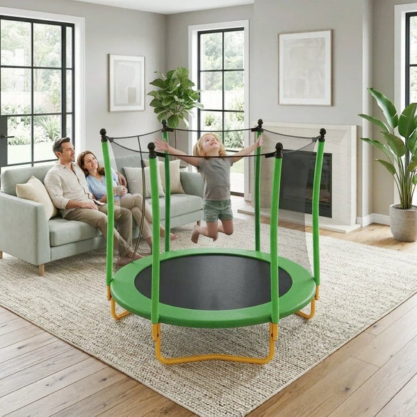 English Elm [without Basketball Hoop] 5.5 Ft Kids Trampoline with Safety Net and Foam Padded Poles Green N739P443065F