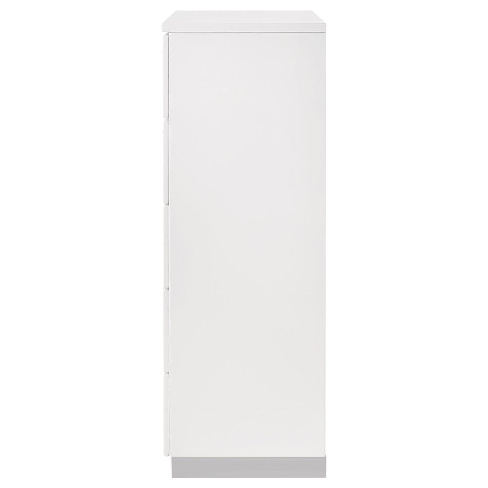 English Elm Dulcey High-Gloss Six-Drawer Dresser with Sleek Metal Accents and Spacious Storage for Bedrooms White B062P378385