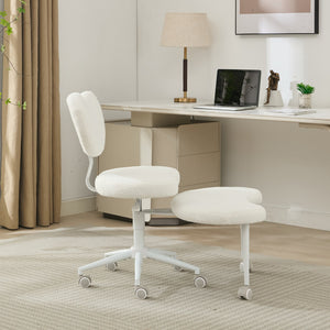 English Elm Meditation Chair Plus patented active seating with lumbar support, swivel footstool & memory foam comfort Ivory W1143P314942