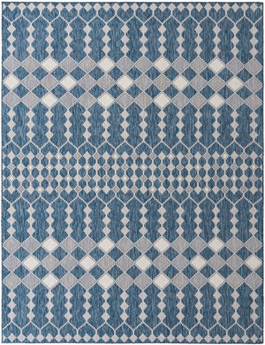 Unique Loom Outdoor Trellis Traliccio Machine Made Trellis Rug Blue, Ivory/Gray 9' 0" x 12' 2"