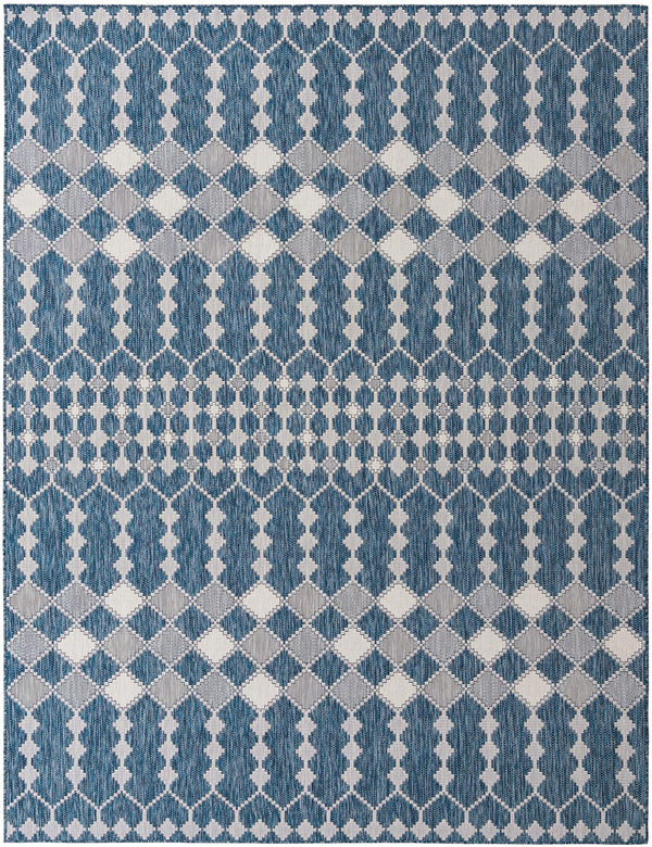 Unique Loom Outdoor Trellis Traliccio Machine Made Trellis Rug Blue, Ivory/Gray 9' 0" x 12' 2"