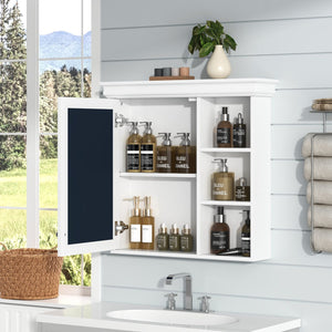 English Elm 30'' Wall-Mounted Medicine Cabinet with Mirror and Adjustable Shelves, Modern MDF Storage Organizer White N710P209425K
