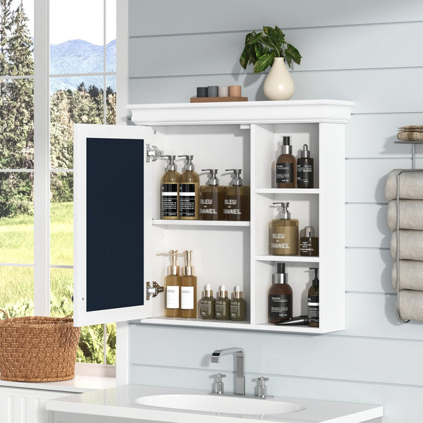English Elm 30'' Wall-Mounted Medicine Cabinet with Mirror and Adjustable Shelves, Modern MDF Storage Organizer White N710P209425K