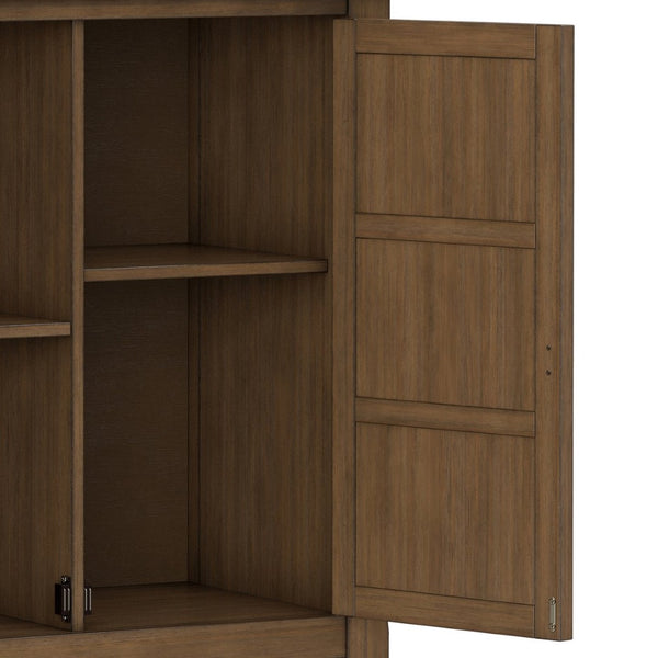 English Elm Burlington Solid Wood Low Cabinet Aged Brown Stain Bronze Pulls Transitional Storage B136P481643