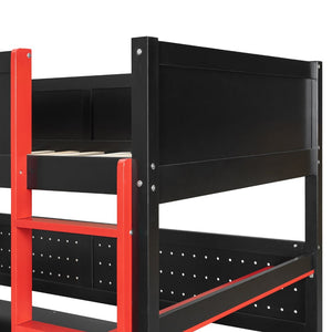 English Elm Full Size Gaming Loft Bed with Led Lighting Desk Shelves and Usb Charging Ports N820S00070J