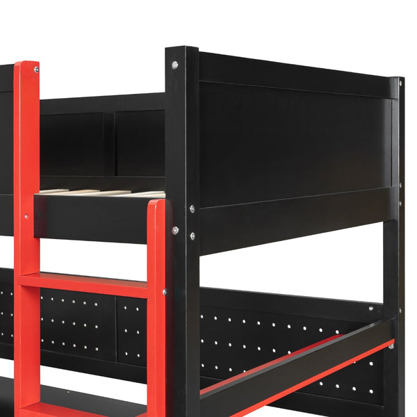 English Elm Full Size Gaming Loft Bed with Led Lighting Desk Shelves and Usb Charging Ports N820S00070J