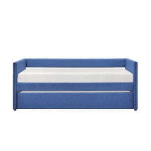 English Elm Modern Upholstered Daybed with Pull Out Trundle Nailhead Trim and Side Storage Pockets Blue B011P419493
