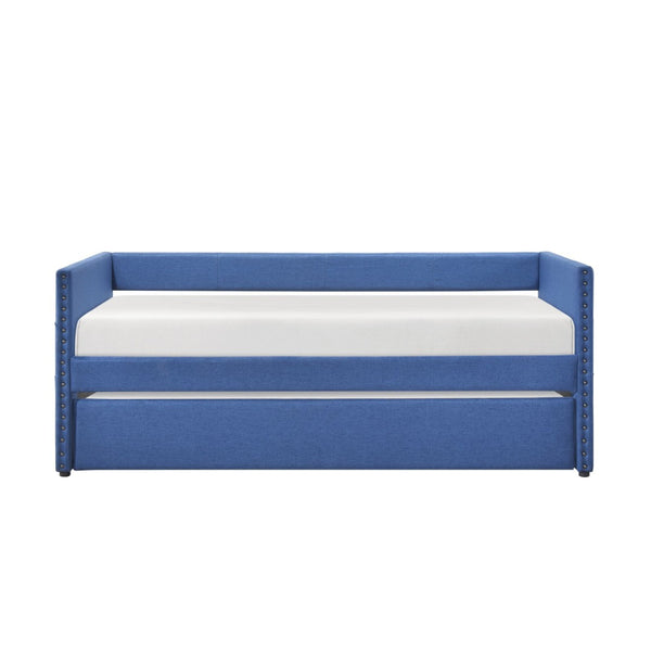 English Elm Modern Upholstered Daybed with Pull Out Trundle Nailhead Trim and Side Storage Pockets Blue B011P419493