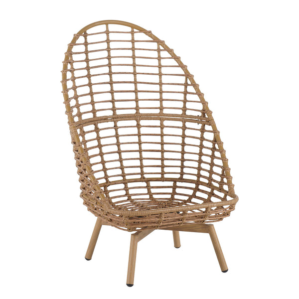 English Elm Christopher Knight Home® - Ellis Outdoor Wicker High-Back Swivel Lounge Chair with Teak Legs, 360° Pivot, Weatherproof Rattan & Cushions N775P271983B