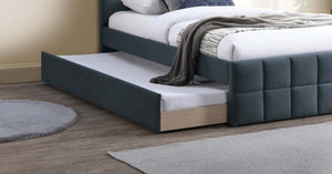 English Elm Contemporary Full Upholstered Trundle Bed Brushed Linen Grid Stitch Low Profile Frame Charcoal B011S02067