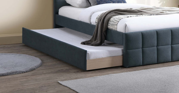 English Elm Contemporary Full Upholstered Trundle Bed Brushed Linen Grid Stitch Low Profile Frame Charcoal B011S02067