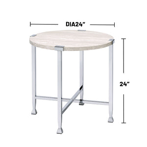English Elm Round End Table with Modern White Oak Top and Chrome X-Base — Sleek Accent Table for Living Rooms B016P314065