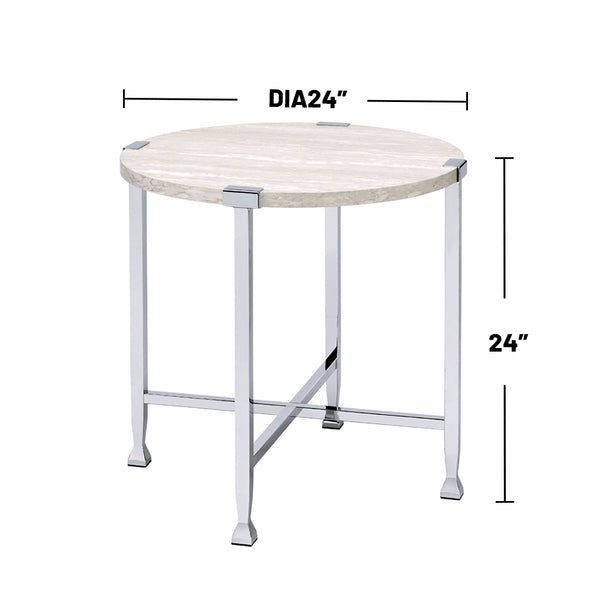 English Elm Round End Table with Modern White Oak Top and Chrome X-Base — Sleek Accent Table for Living Rooms B016P314065