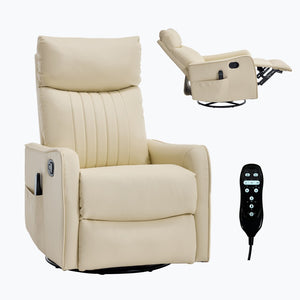 English Elm Beige Fabric Swivel Rocker Recliner with Massage Nodes and Lumbar Heat for Living Room Beige W1803P363430