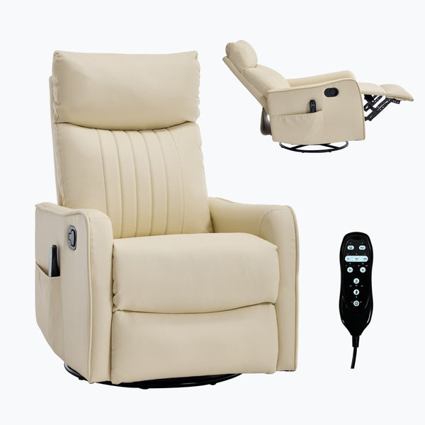 English Elm Beige Fabric Swivel Rocker Recliner with Massage Nodes and Lumbar Heat for Living Room Beige W1803P363430