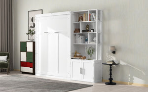 English Elm Full Full Size Murphy Bed with Hidden Cabinet, Multiple Shelves, Space-Saving White Design, 600lb Capacity GX000383AAK