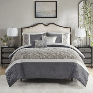 English Elm 5 Piece Textured Jacquard Stripe Comforter Set For King/Cal King Beds With Luxe Throw Pillows B035P280387