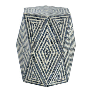 English Elm 16x14x18" Hexagon Garden Stool with Capiz Inlay, Black & White Diamond Facets for Chic Side Table W2078P290103