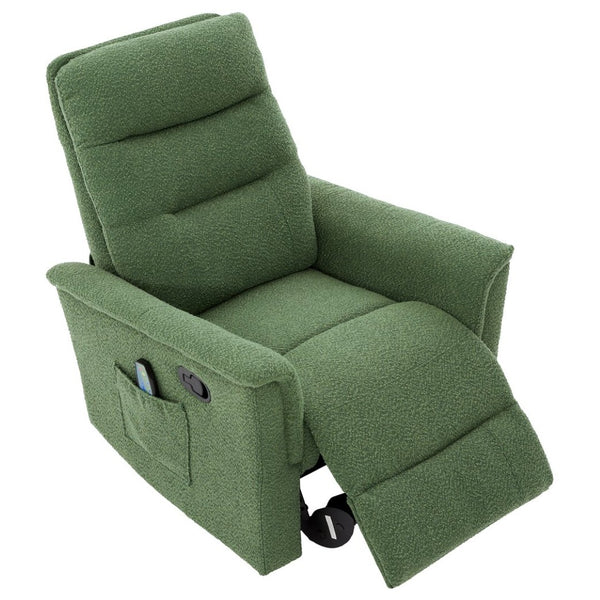 English Elm Manual Recliner Swivel Rocker Boucle Chair with 8-point Massage for Nursery or Living Room Green N763P363763F