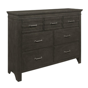 English Elm 1pc Blaire Farm Charcoal Gray Finish 7-Drawer Transitional Dresser with Okume Veneer, Rustic Appeal and Fixed Pulls Charcoal grey 57.75 L x 19 W x 44.25 H B011P220616