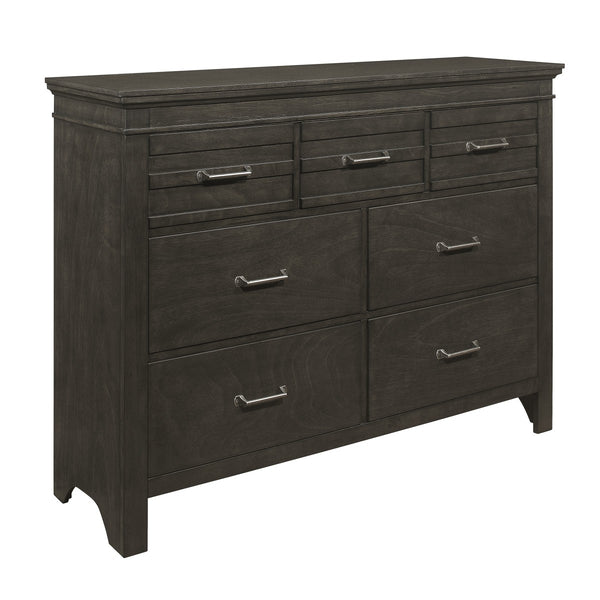 English Elm 1pc Blaire Farm Charcoal Gray Finish 7-Drawer Transitional Dresser with Okume Veneer, Rustic Appeal and Fixed Pulls Charcoal grey 57.75 L x 19 W x 44.25 H B011P220616